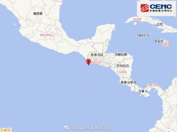 危地马拉沿岸近海发生5.8级地震震源深度10千米
